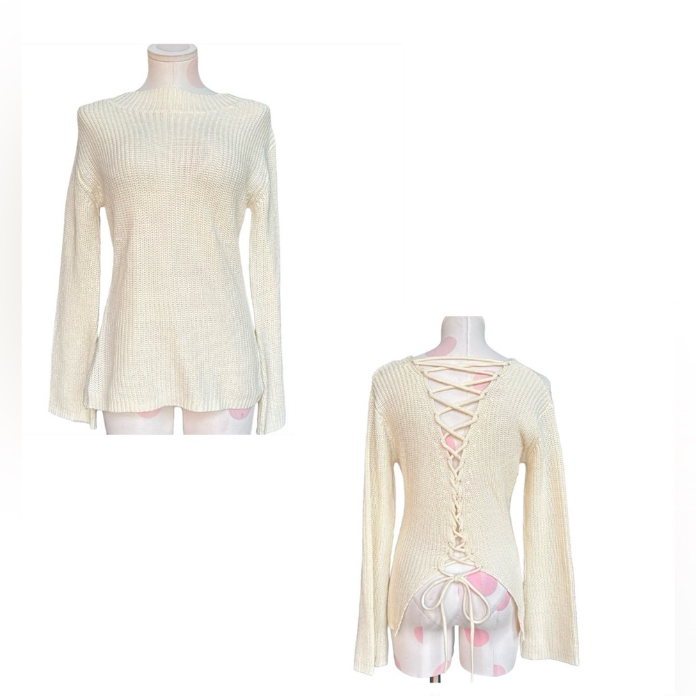soft girl corset back knit boho sweater - cream- small